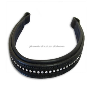 Bandeau de front de cheval en cuir anglais noir rembourré et extra confortable en tailles Cob complètes avec de petits cristaux décoratifs Mega Bling - Product Image 2