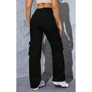 Jean cargo noir Y2K pour femme, taille haute, coupe droite, extensible, durable, écologique, multi-poches, style streetwear, plusieurs tailles - Product Image 5