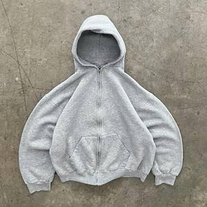 เสื้อฮู้ดดี้ผู้ชายสไตล์วินเทจ ทรงครอป ไซส์สั่งทำ ผ้าฝ้าย 100% เนื้อหนา แบบเฟรนช์เทอร์รี่ ดีไซน์ซิป สำหรับฤดูหนาว สีพื้น - Product Image 3
