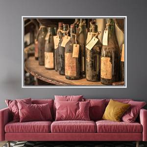 Lienzo decorativo vintage con diseño de vino, decoración de pared moderna impresa para cocina y bar, 1 pieza: con marco blanco - Product Image 1