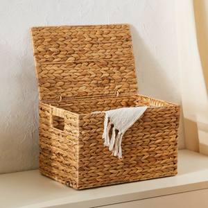 Caja de almacenamiento plegable de jacinto de agua, contenedores plegables, cestas trenzadas con tapa - Product Image 1