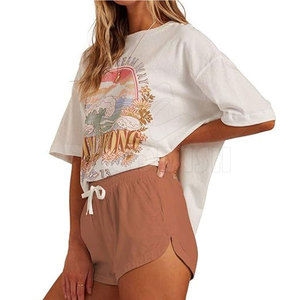 กางเกงขาสั้นลำลองผู้หญิง พร้อมเชือกผูกเอวและระบาย แต่งโลโก้ตามสั่ง ผ้าฝ้าย 100% คุณภาพสูง - Product Image 2