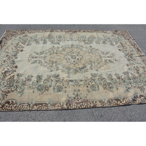 Vintage Rug, 5.7x8.6 ft Large Rug, <b>Brown</b> Blue <b>Wool</b> Rug - Product Image 3