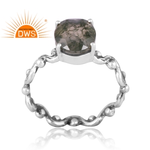 Anillos de plata de ley 925 con diseño apilable, joyería de piedras preciosas de ágata musgo Natural - Product Image 1
