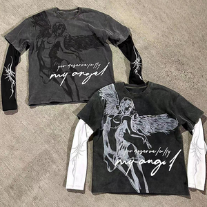 Camisetas de manga larga de cuello alto de gran tamaño de lana con cremallera de invierno con serigrafía personalizada de alta calidad Unisex Vintage rasgado - Product Image 1