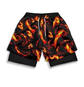 กางเกงขาสั้นออกกำลังกายแบบ2-in-1สำหรับผู้ชายกางเกงผ้าฝ้ายทอเป็นมิตรกับสิ่งแวดล้อมมีกระเป๋า PCS-R-07รุ่นแข็งฤดูร้อน - Product Image 2