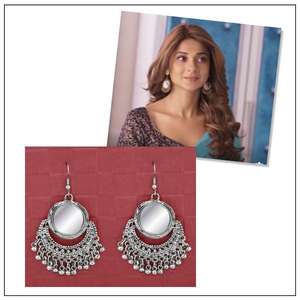 Jeweljunk 1314743 <b>Vintage</b> Style Silver Plated <b>Mirror</b> Dangler Hoop Earrings Trendy Quartz Main Stone for Wedding and Party-Gift - Product Image 1