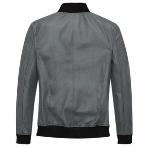 Chaqueta con Cremallera para Hombre, Chaqueta Bomber de Cuero Gris Clásica y Ligera con Cuello, Puños y Dobladillo Acanalados para Uso Casual - Product Image 2