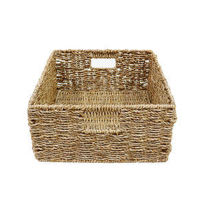 Cesta de Almacenamiento Tejida a Mano de Jacinto de Agua Natural con Asas Recortadas, Contenedor Organizador Cuadrado Tejido Resistente para Uso en el Hogar y Armarios - Product Image 4