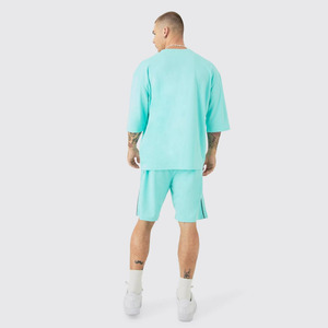 Ensemble de shorts de sueur vintage lavés à l'acide pour hommes personnalisés ensemble de t-shirts respirant tissé tricoté motif solide Style décontracté été - Product Image 3