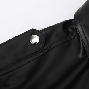 Men's Short Sleeve Elastic PU <b>Leather</b> Casual <b>Shirts</b> Breathable Stand Collar Fashion T-<b>Shirts</b> - Product Image 4