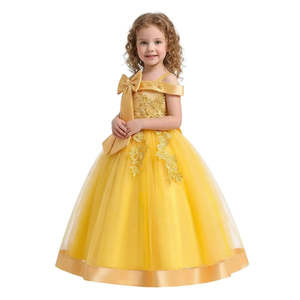 Vestido de Princesa con Bordado para Niñas, Vestido Formal con Lazo Estampado y Decoración de Volantes para Fiestas y Bodas - Product Image 3