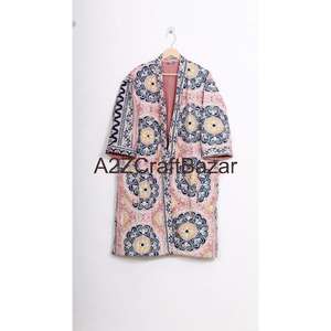 Robe longue en coton 100% pour femmes, artisanale, non tissée, à col en V, avec cordon de serrage, trois quarts, luxe, hiver/automne, pour filles - Product Image 2