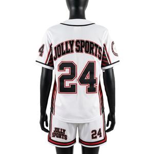 Conjunto de Uniforme de Béisbol para Mujer, Transpirable, de Malla de Poliéster, con Paneles Blancos, Negros y Rojos, Diseño con Logotipo Bordado - Product Image 2