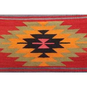 Turkish 2x9.5 ft Rug, Vintage Rug, <b>Red</b> Ikat Rug <b>Wool</b> - Product Image 3