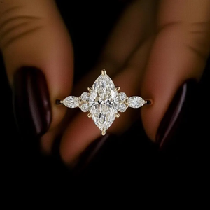 Bague de fiançailles en diamant de laboratoire taille marquise 2,0 ct Or jaune CVD Style bohème Certifié IGI 14K Clarté VS 0,5 CTW Côté - Product Image 2