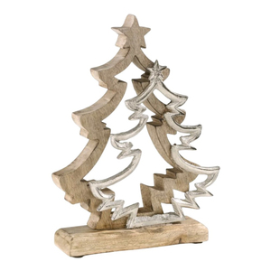 Maravilloso Diseño de Escultura de Árbol de Navidad de Metal Plateado con Estrella en la Parte Superior sobre Base de Madera de Mango, Adorno Decorativo Vintage para Mesa - Product Image 2