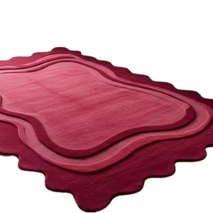 Tapis en laine abstrait moderne bord texturé | Tapis antidérapants tuftés faits à la main de haute qualité pour le salon et la chambre à coucher - Product Image 1