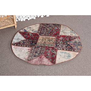 Tapis Patchwork en Laine Vintage Rouge Beige Fait Main Motif Abstrait 330x330cm Design Couloir Rectangulaire pour Entrée Chevet Latex - Product Image 2