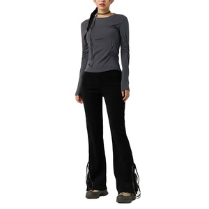 Venta al por mayor mujeres Flare Jogger pantalones y pantalones 100% algodón transpirable suave holgado ancho recto pantalones de pierna de alta calidad OEM 2026 - Product Image 1