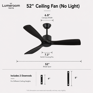 52 Inch Black Solid Wood Ceiling Fan Without <b>Light</b>, Downrod Mount, Reversible DC Motor, <b>Remote</b> <b>Control</b> for Bedroom - Product Image 5