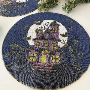 Mantel Individual con cuentas, cargador redondo hecho a mano para comedor de lujo y decoración de vacaciones, pieza única hecha a mano con cuentas, mantel, inauguración de la casa - Product Image 1