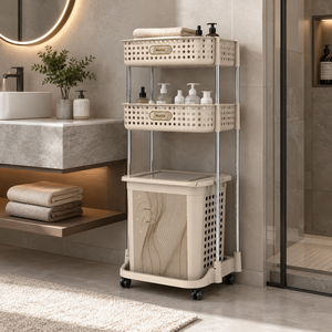 Panier à linge Naiba à 2 étagères Espresso, doté d'une construction durable, de deux compartiments pour le tri, parfait pour toutes les pièces. - Product Image 1