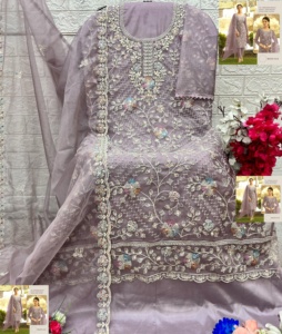 Meilleur Tissu Organza Lourd Avec Broderie Salwar Costume Femme Fabricant De Mode De Surat À Vendre - Product Image 4