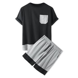 New Best Streetwear 100% Cotton Jersey Front <b>Pocket</b> <b>T</b>-<b>Shirts</b> And Shorts Set Summer Blank Short Sets For <b>Men</b> Wholesale Low Price - Product Image 5