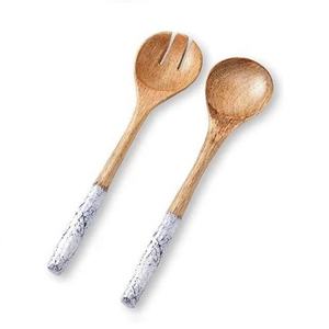 Ensemble de couverts de luxe en bois d'acacia avec manche en os, compatible lave-vaisselle, accessoires de cuisine pour fêtes, vaisselle, service à salade, cuillère - Product Image 6
