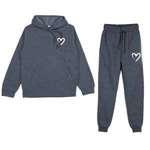 Conjunto de ropa de calle de algodón 100% para mujer, Sudadera con capucha de manga larga y pantalones, traje de chándal activo de terciopelo, conjuntos de dos piezas - Product Image 1