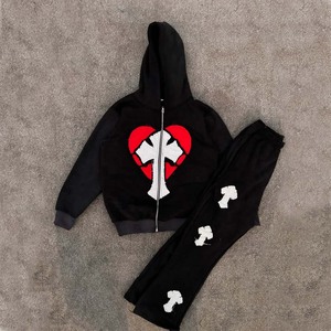 Pull-over à capuche 100% coton avec logo personnalisé Ensemble de pantalons de survêtement d'hiver respirant à vendre - Product Image 3