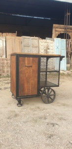Carrito de cocina industrial con tapa de madera y Marco de hierro, carrito de servicio rodante rústico vintage con barra hecha a mano para dormitorio - Product Image 2