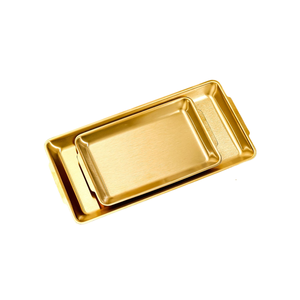 Plateau de service en laiton avec poignées, design texturé, plaqué or, vaisselle, plateaux de service pour la nourriture, pour les hôtels et les restaurants - Product Image 3