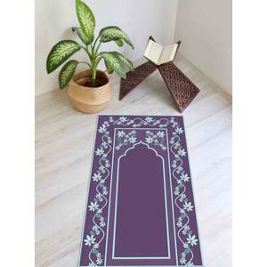Tapis de prière floral violet : Décoration islamique pour la maison, tapis doux à poils longs - Product Image 4