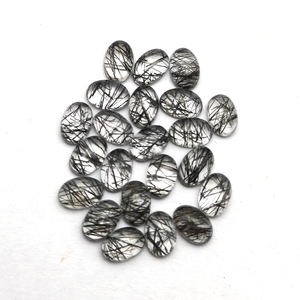 0.5 CTS หินควอตซ์หยาบสีดำธรรมชาติหลังเรียบอัญมณีทรงรี6x4มม. อัญมณีหลวมสำหรับทำเครื่องประดับขายส่ง - Product Image 1