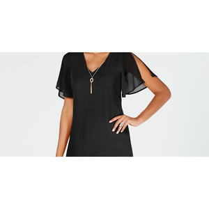 Abito Elegante Nero Trasparente con Collana in Chiffon al Ginocchio da Donna Thalia Sodi, Vita Naturale, alla Moda per Club, Taglia Media - Product Image 2