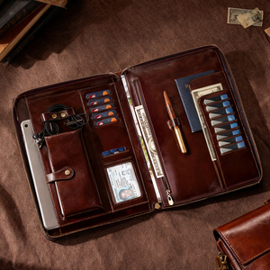 Genuine Leather Handmade Business Travel Organizer Portfolio 2-3 Compartments Zipper <b>Document</b> <b>Bag</b> Vintage Briefcase for Office - Product Image 1