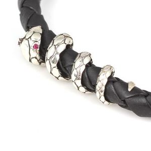 925 Sterling Silver <b>Leather</b> Snake Charm <b>Bracelet</b> Fashionable Charm <b>Bracelets</b> - Product Image 6