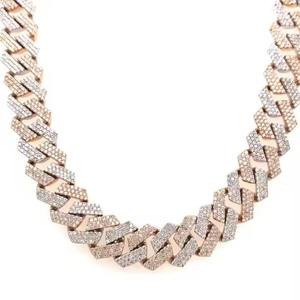 Moissanite Prong Miami Link Chain <b>Necklace</b> Two Tone 14k Yellow Gold Vermeil Over Solid 925 <b>Silver</b> Diamond Tester - Product Image 5