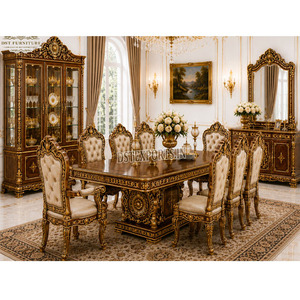 Baroque Fusion 10-Seater <b>Dining</b> Set with Gold Detailing With Console <b>Table</b> Prestigious Maharaja Style <b>Dining</b> <b>Table</b> & Chairs Set - Product Image 1