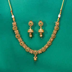 Dernier ensemble de collier Meenakari antique fait à la main avec des bijoux de mode de qualité d'exportation plaqués or - Product Image 1