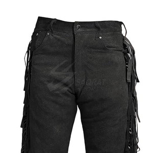 Pantalones de hombre al por mayor de estilo único lavados personalizados con tu propio diseño pantalones de piel de ante con flecos - Product Image 3