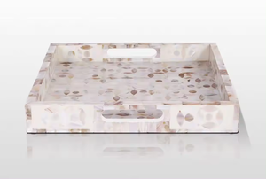 Plateau de service rectangulaire de taille personnalisable fait à la main en bois massif bambou plateau de nourriture décoratif motif treillis incrusté d'os fantaisie - Product Image 3