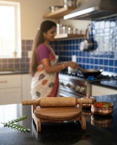 Premium Acacia Wooden Chakla Belan Set Handcrafted Roti <b>Rolling</b> Board <b>Pin</b> Eco-Friendly Floral Pattern Manufacturer Supply - Product Image 4