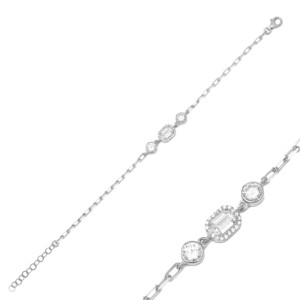 <b>Charm</b> Bracelet Square Geometric Design Zircon Baguette Stone Turkish Handmade Wholesale 925 Sterling Silver Jewelry - Product Image 5