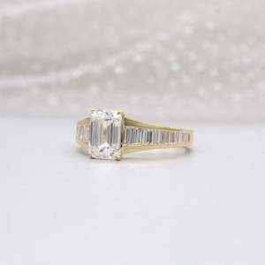 Emerald Cut Lab Grown <b>Diamond</b> <b>Ring</b> with Baguette Side Stones-IGI Certified - Product Image 5