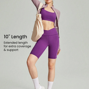 Pantalones cortos de yoga para mujer personalizados con estampado y bordado Pantalones cortos de entrenamiento de cintura alta Pantalones cortos de gimnasio elásticos transpirables - Product Image 4