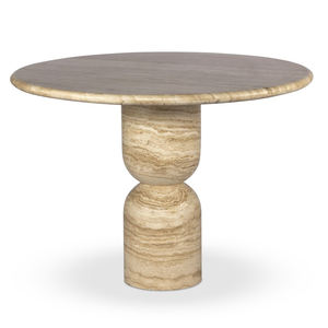 Nouvelle conception Table à manger en marbre à plateau rond incurvé sur piédestal, artisanale, multicolores (brun), pour la maison, le bureau, la cuisine, le restaurant - Product Image 1