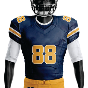 100% poliéster personalizado sublimado uniforme de fútbol americano para hombres transpirable azul marino amarillo aparejos sarga equipo Jersey corto - Product Image 2